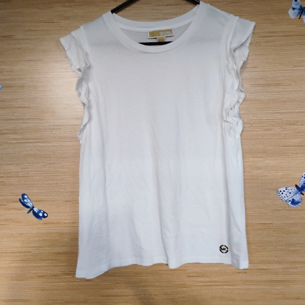 Michael Kors White Ruffle Sleeve Tank